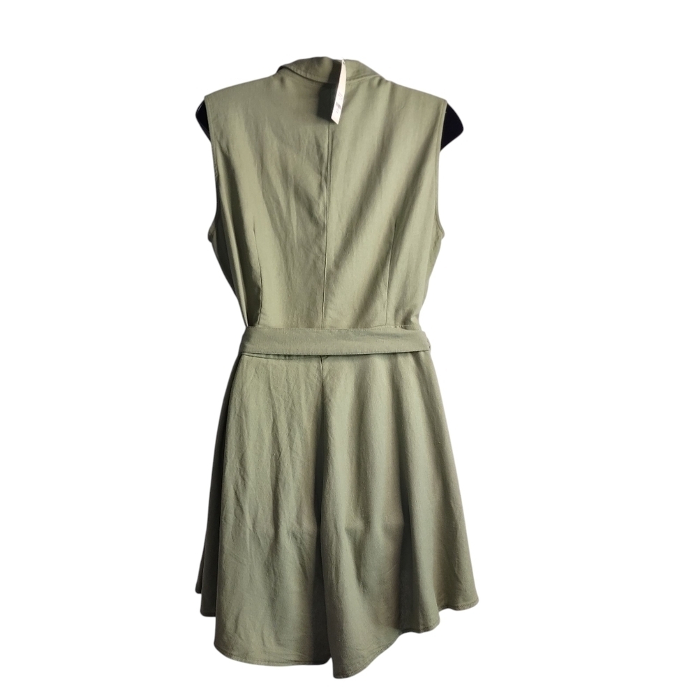 Francesca's Jumpsuit Romper Womens Green Sleeveless Collar V-Neck Linen Sz L NWT - Picture 3 of 9